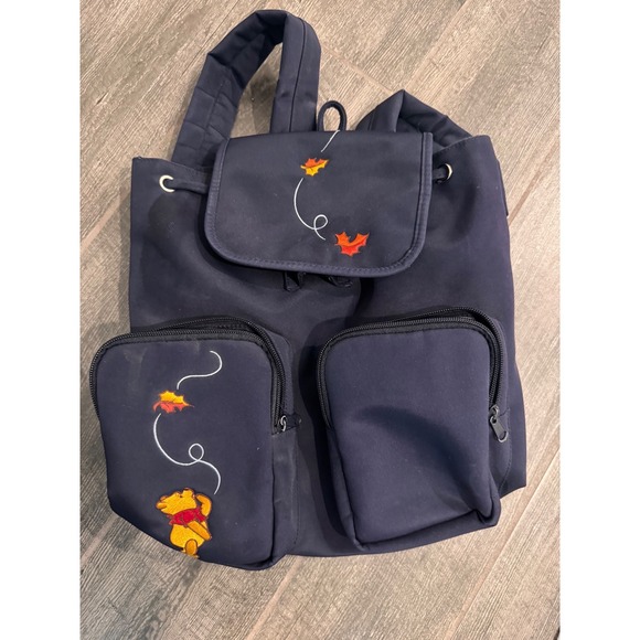 Disney Store Winnie the‎ Pooh Vintage Navy Blue Nylon Backpack Autumn Leaves Bag main image 4